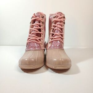Juicy Couture Talos Glitter Duck Boots Pink Faux Fur Lined Winter Rain Size 7